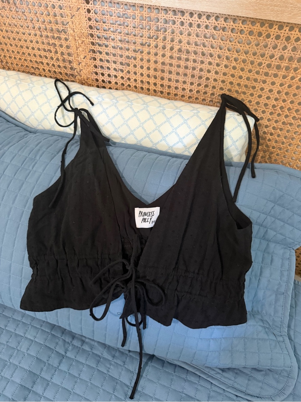 Princess Polly Black Tie-Front Crop Tank